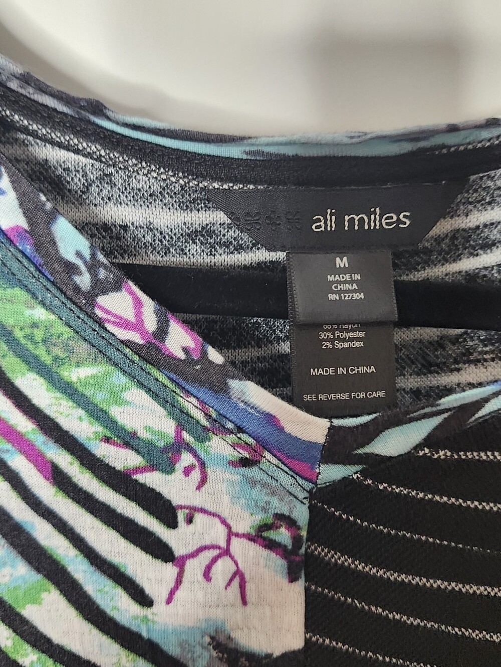 Ali Miles Medium Artsy Patchwork Tunic Abstract Striped Wearable Art Top Boho - Picture 6 of 9